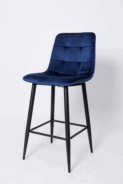 Барный стул ВC-1722, цвет синий вельвет, черное основание 
