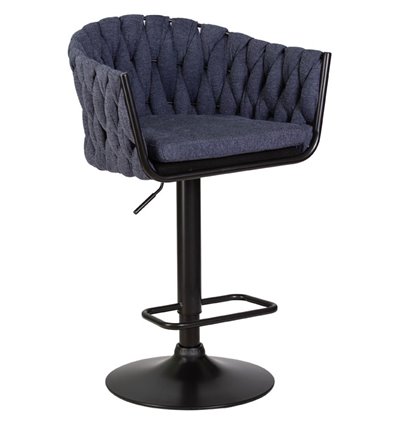 Барный стул на газлифте DOBRIN LEON LM-9690, синяя ткань, черное основание