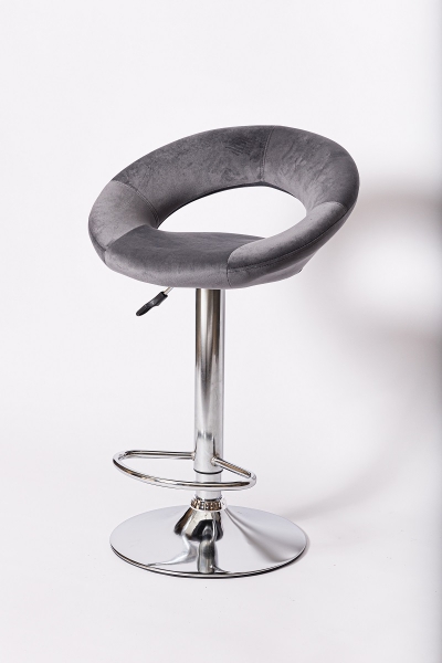 Барный стул на газлифте BN-1009-1, серый вельвет, основание хром