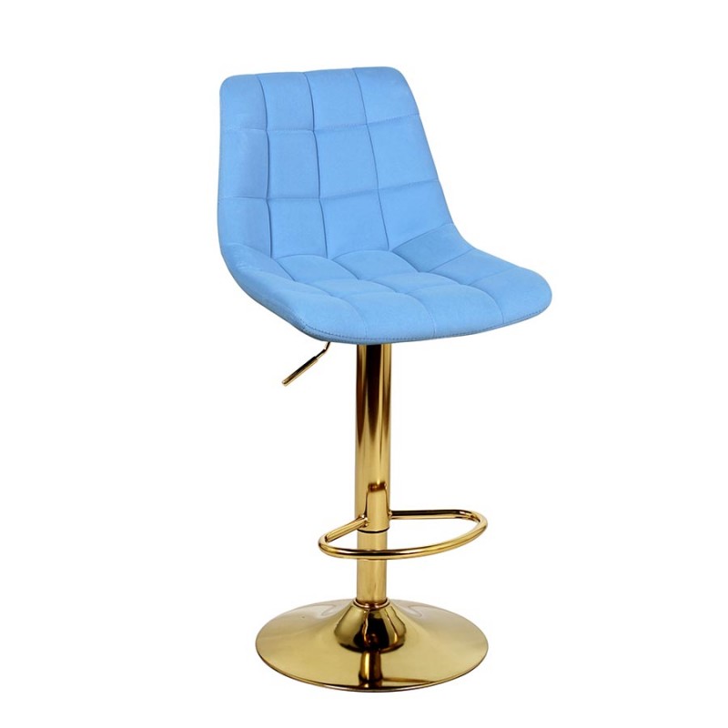 Барный стул на газлифте ДИЖОН WX-2822 голубой велюр, цвет основания золотой