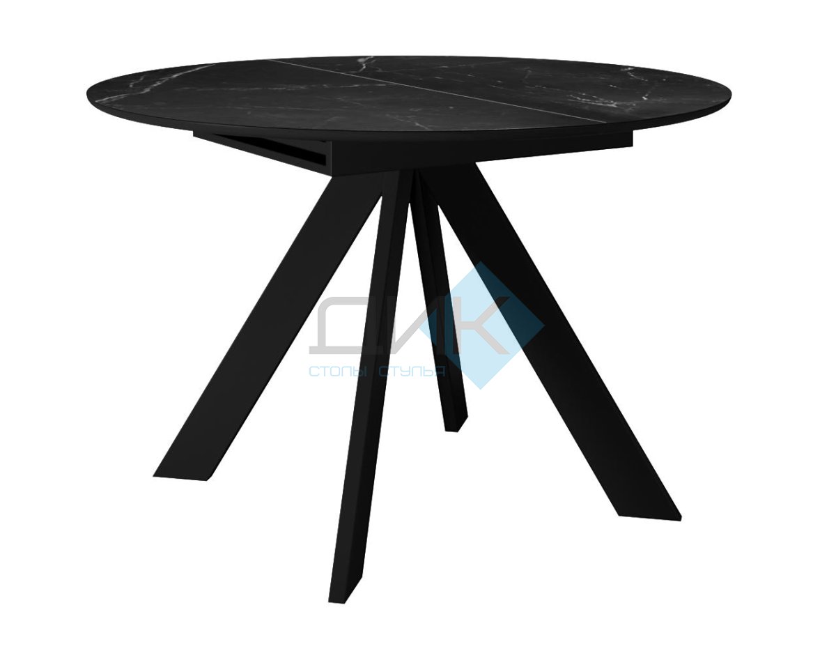 Стол круглый DikLine SKС100 Керамика Черный мрамор, подстолье черное, опоры черные