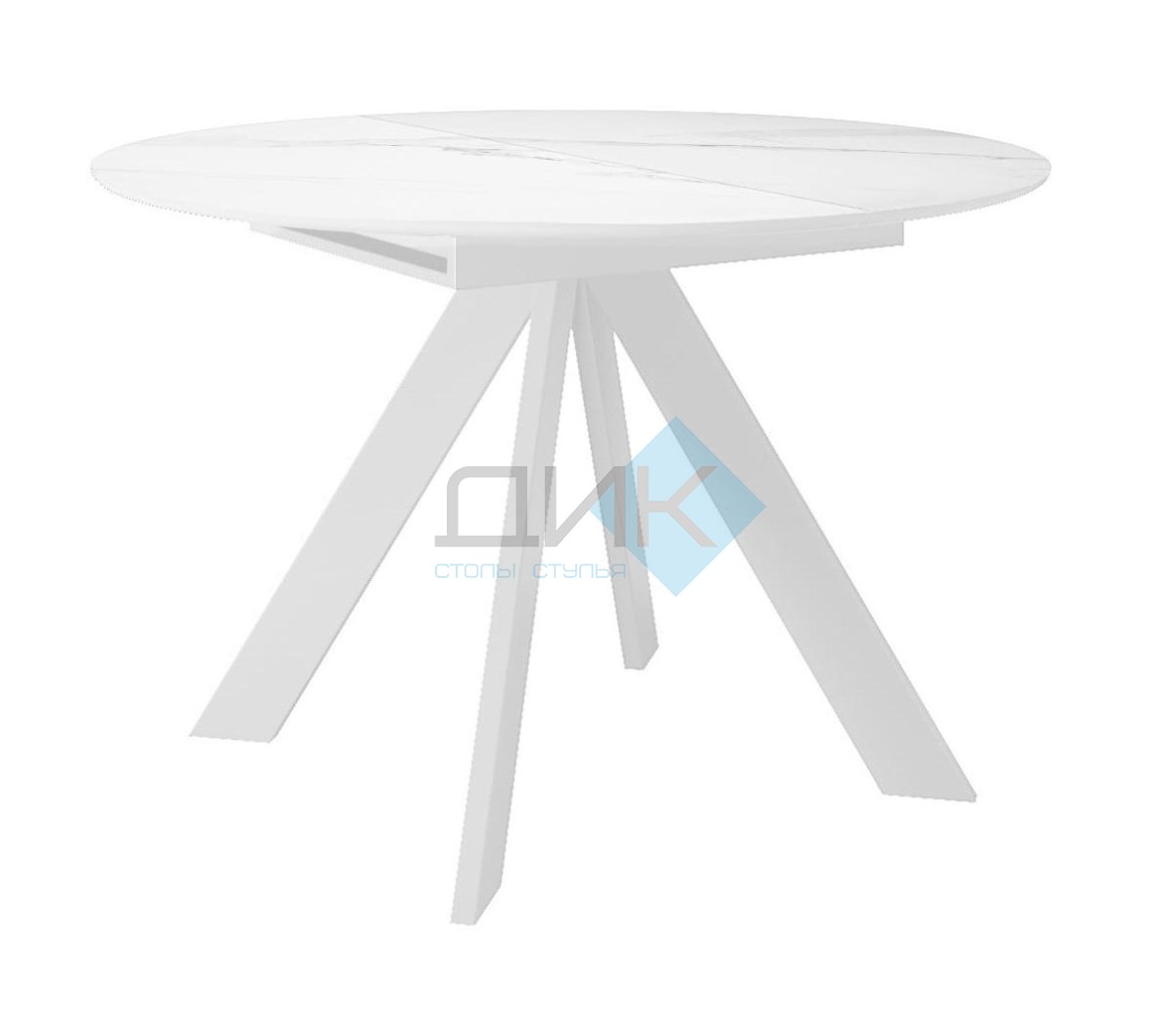 Стол круглый DikLine SKС100 d1000, Керамика Белый мрамор, подстолье белое/опоры белые