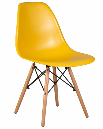 Стул пластиковый SC-001 Eames желтый, ножки светлый бук