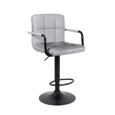 Барный стул на газлифте ПАРКЕР АРМ WX-2319 светло-серый велюр, цвет основания черный