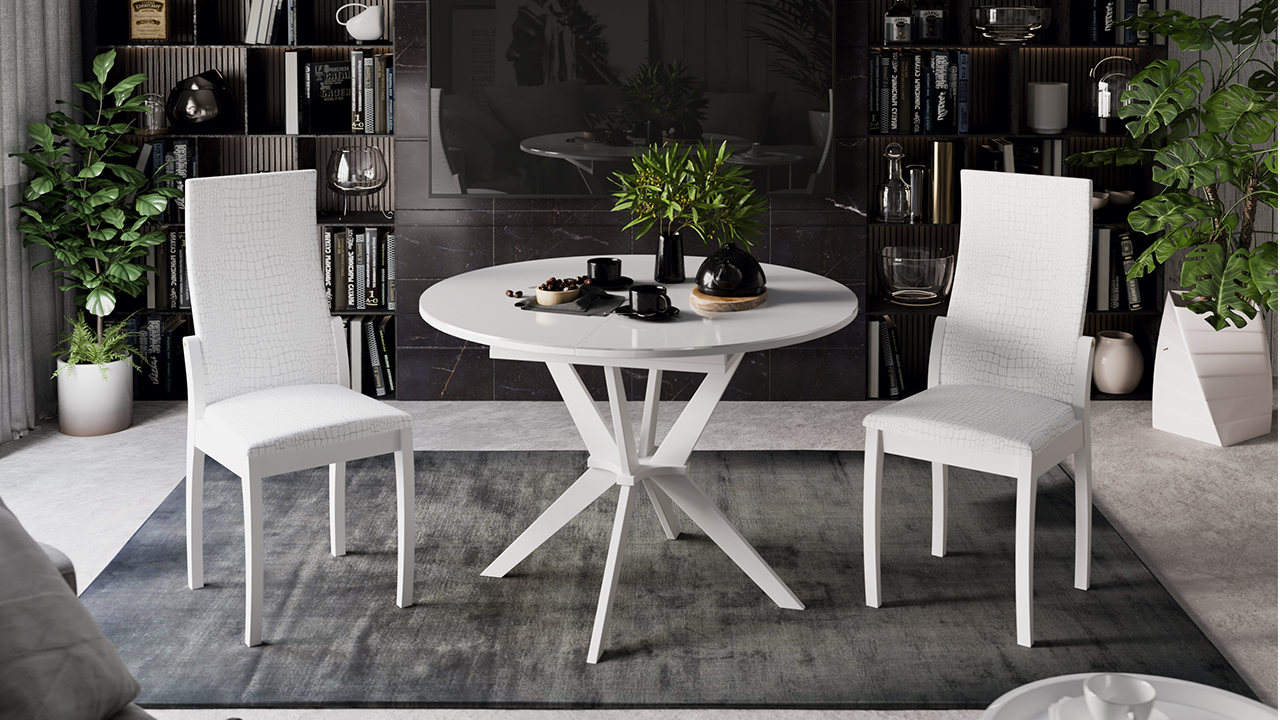 Стол кухонный раздвижной со стеклом Мурано Тип 1 Белый