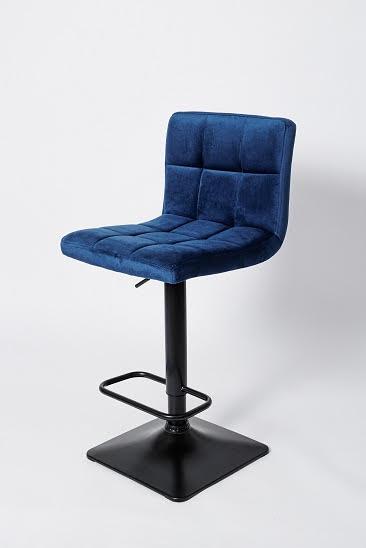 Барный стул на газлифте BN-1012 RQ синий  вельвет, цвет основания черный