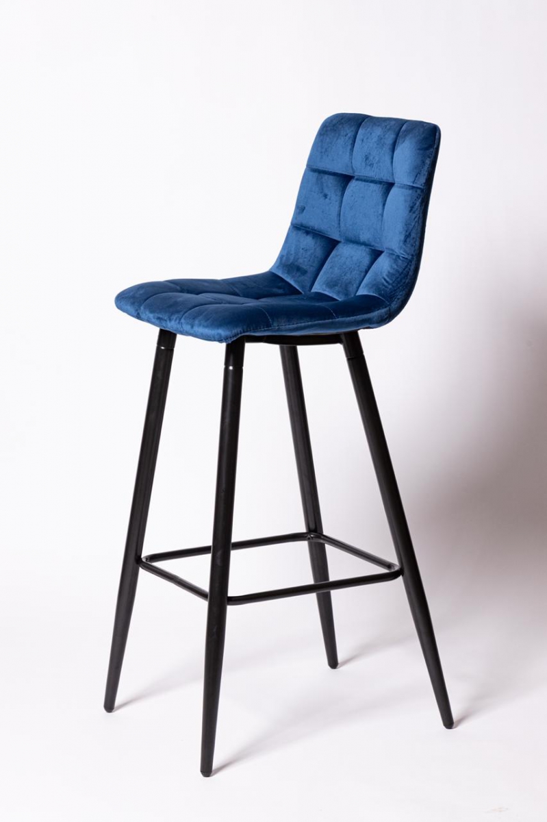 Барный стул на металлических ножках UDC 8078 синий вельвет