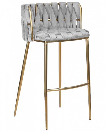 Барный стул DOBRIN EMMA GOLD, светло-серый велюр (135-37)