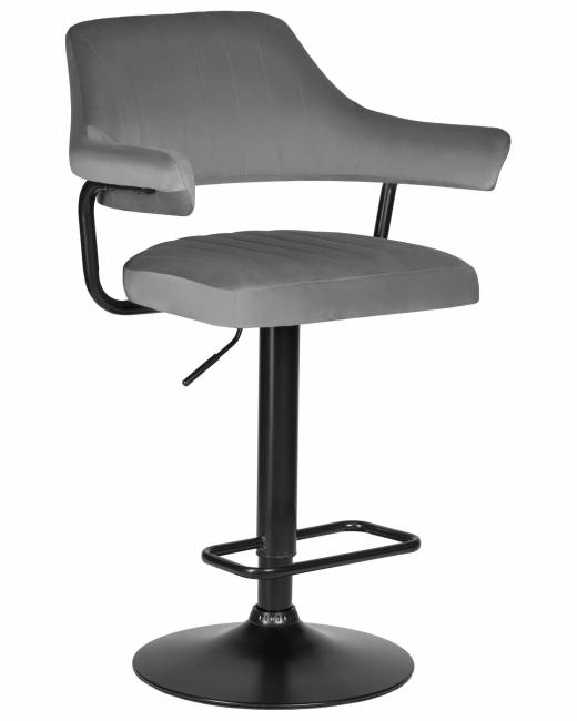 Барный стул на газлифте DOBRIN CHARLY BLACK, серый велюр, цвет основания черный