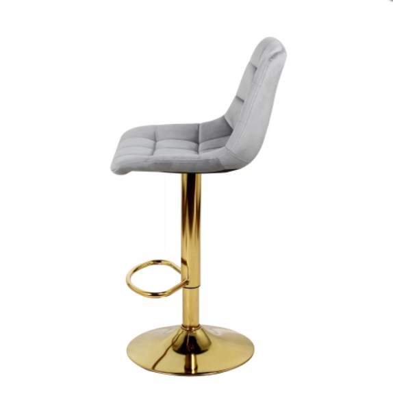 Барный стул на газлифте ДИЖОН серый велюр, цвет основания золотой