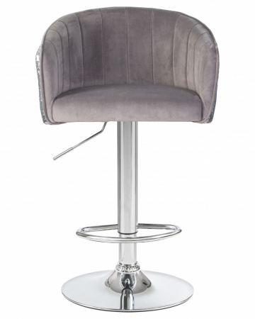 Барный стул на газлифте DOBRIN DARCY SHINY, серый велюр с серебряными пайетками, цвет основания хром 