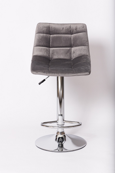 Барный стул на газлифте BN-1219 серый вельвет, основание хром
