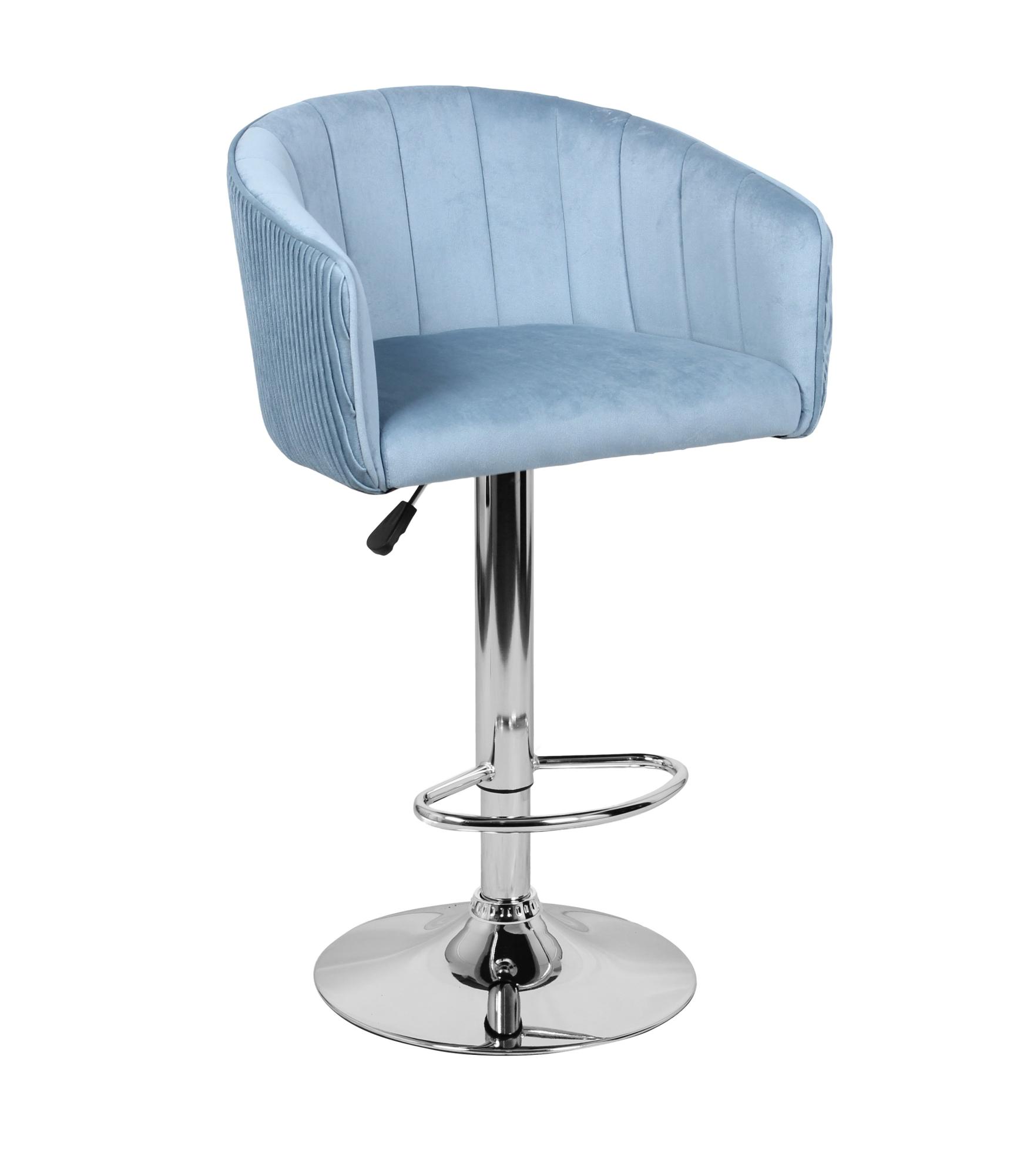 Барный стул на газлифте МАРК голубой велюр, основание хром