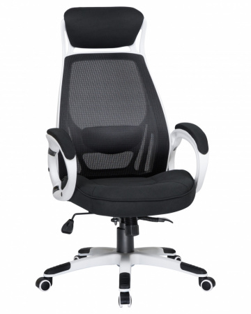 Офисное кресло для руководителей DOBRIN STEVEN WHITE LMR-109BL, белый пластик, чёрная ткань