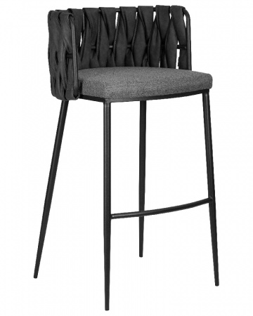 Барный стул DOBRIN AMELIA, серая ткань (F-48), темно-серый винтажный PU