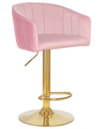 Барный стул на газлифте DOBRIN DARCY GOLD, розовый велюр, цвет основания золотой