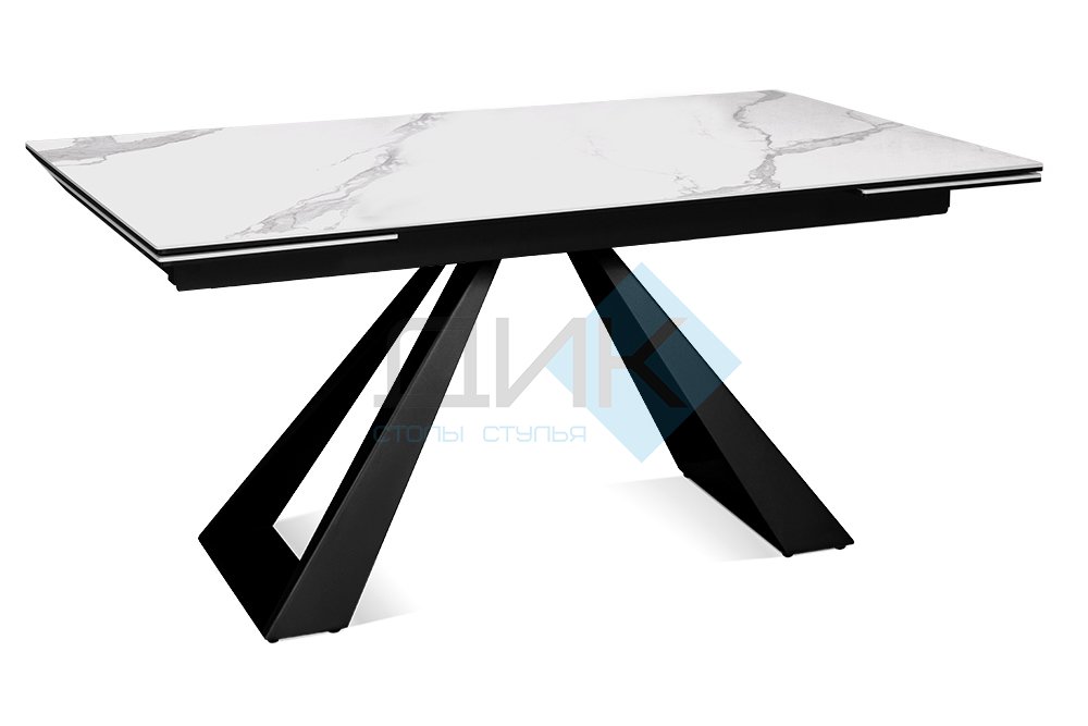 Стол DikLine SKZ140 Керамика Белый мрамор, подстолье черное, опоры черные