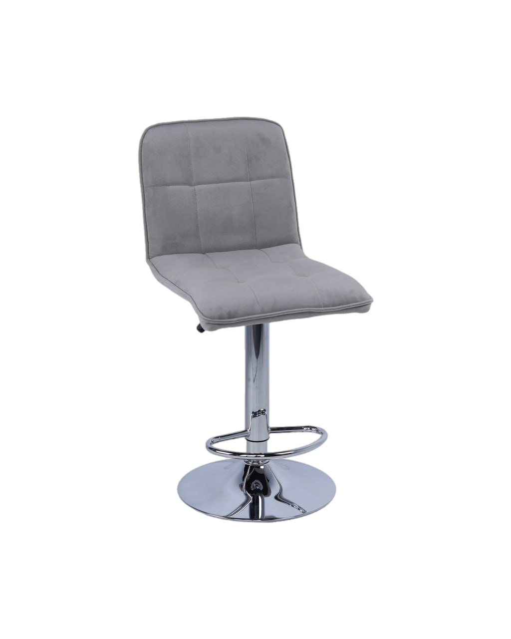 Барный стул на газлифте ПРЕМЬЕР, серый велюр, цвет основания хром