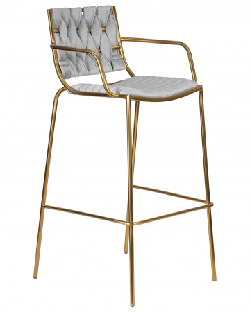 Барный стул DOBRIN MILLER GOLD, cветло-серый велюр, цвет основания золотой