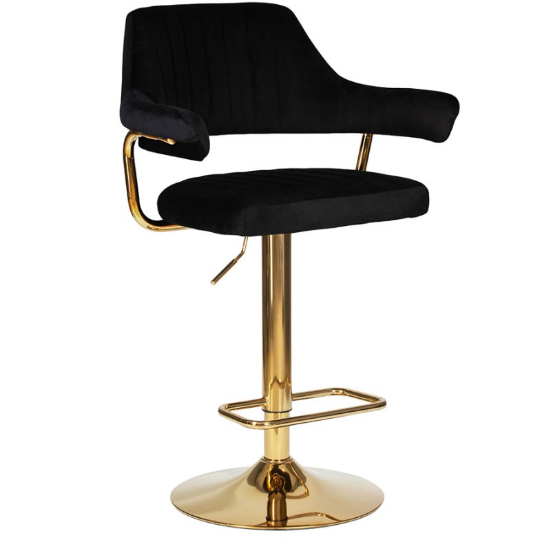 Барный стул на газлифте DOBRIN CHARLY GOLD LM-5019, черный велюр, цвет основания золотой