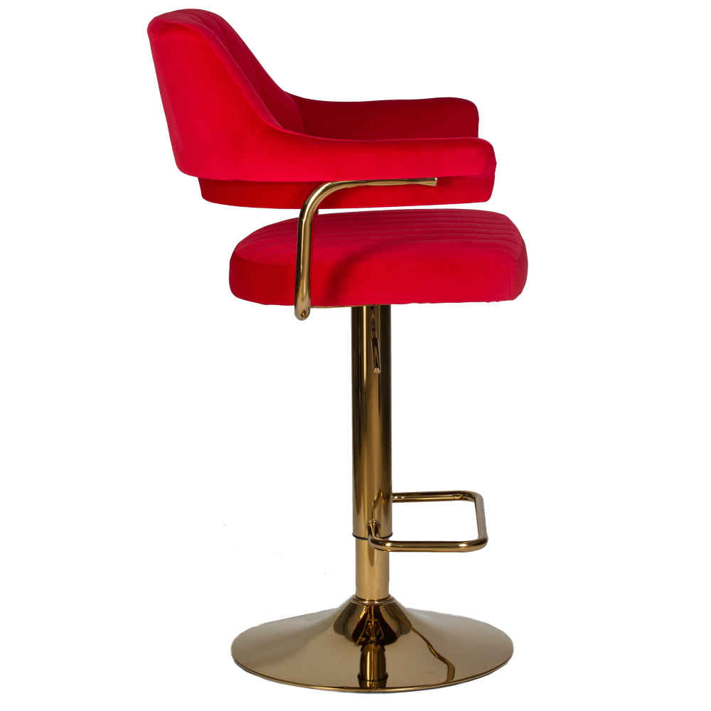 Барный стул на газлифте DOBRIN CHARLY GOLD LM-5019, красный велюр, цвет основания золотой