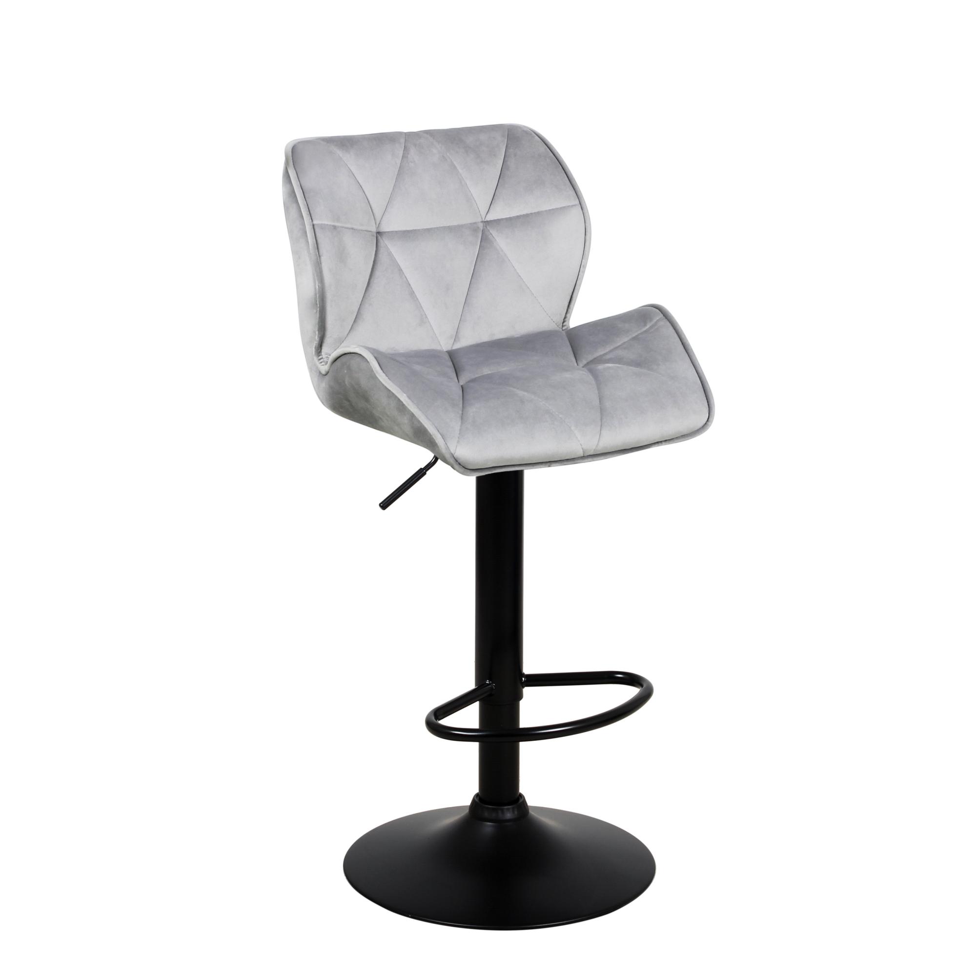 Барный стул на газлифте КРИСТАЛЛ светло-серый велюр, цвет основания черный