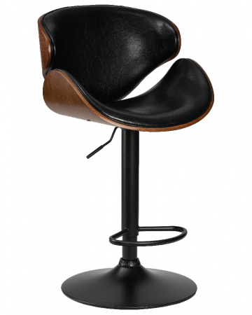 Барный стул на газлифте DOBRIN KARTER BLACK LMZ-4905, коричневый орех дерево (BWW), черный PU, черное основание