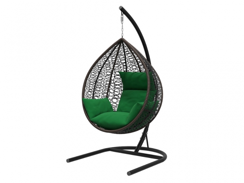Подвесное кресло Бароло черная рама подушки зеленые