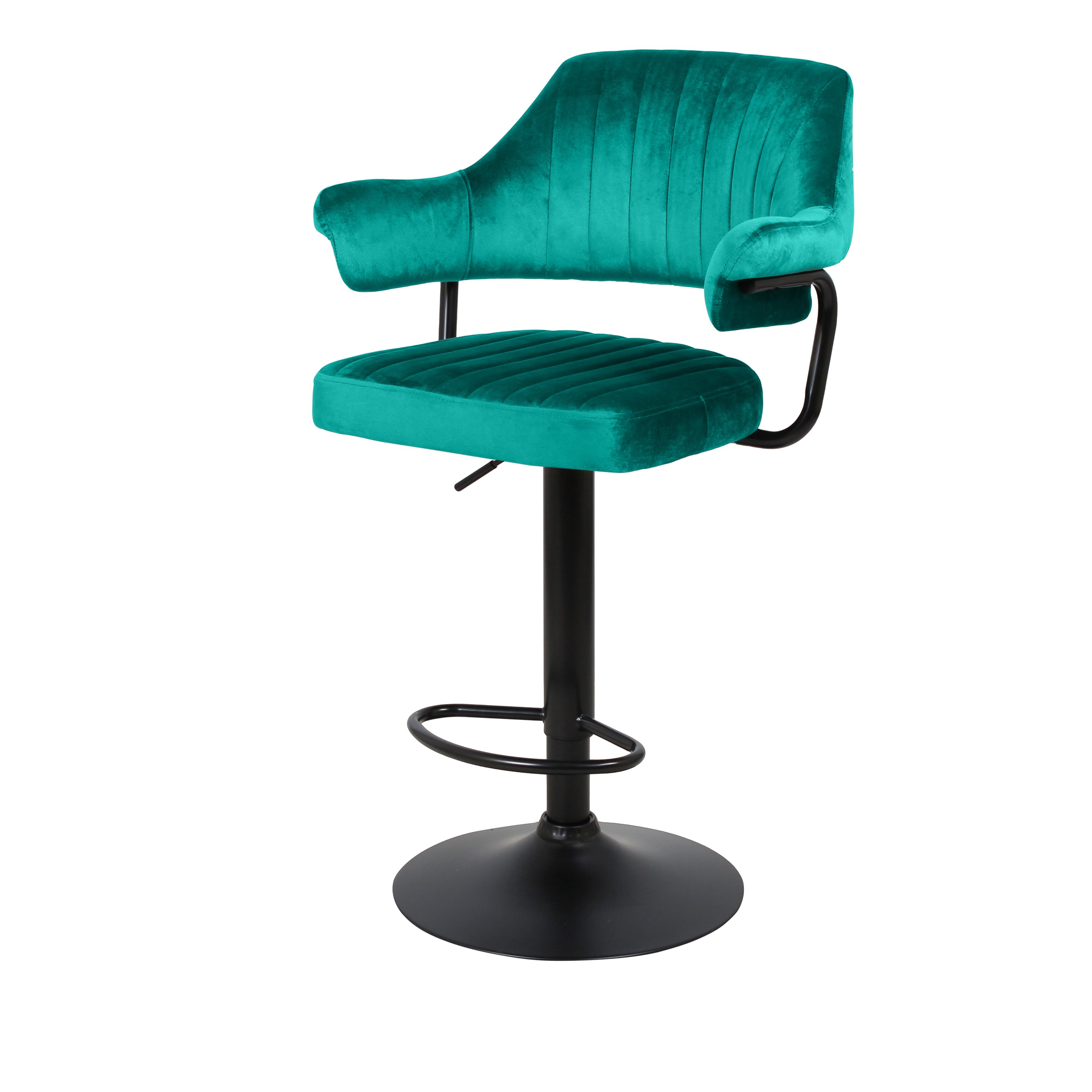 Барный стул на газлифте КАНТРИ зеленый велюр, цвет основания черный