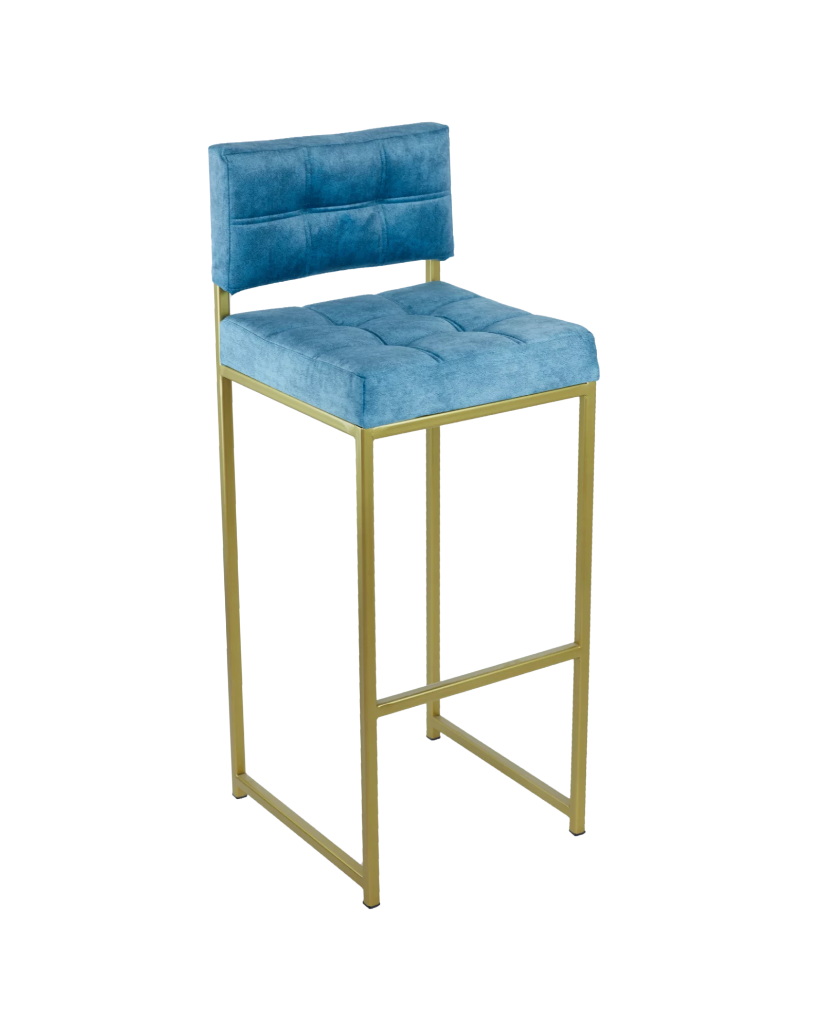 Барный стул ЛОФТ СТРОНГ на металлическом основании, голубой велюр