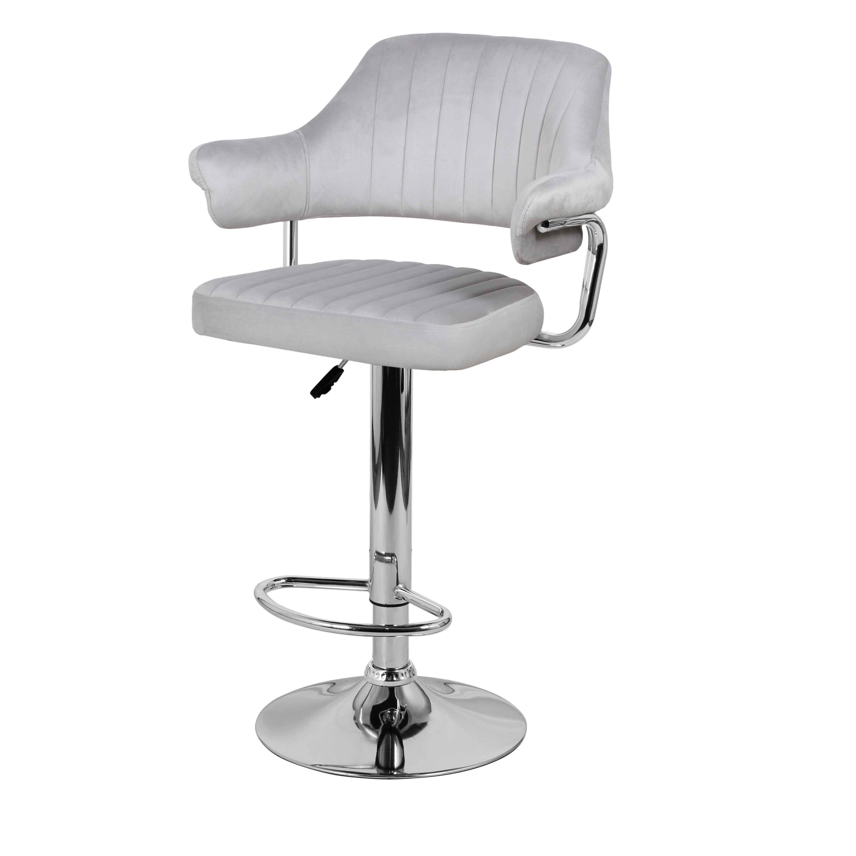 Барный стул на газлифте ЧАРЛИ WX-2915 светло-серый велюр, основание хромированная сталь