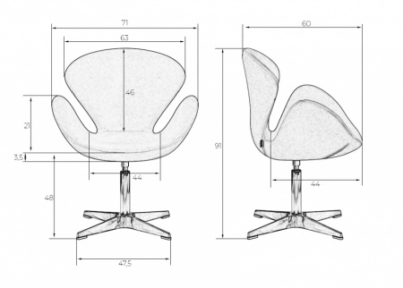 Кресло дизайнерское DOBRIN SWAN LMO-69A, серая ткань IF11, золотое основание