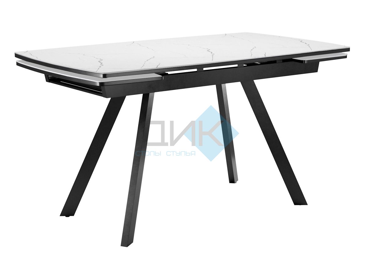 Стол обеденный раздвижной DikLine UK120 Керамика Белый мрамор, подстолье черное, опоры черные