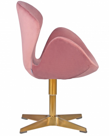 Кресло дизайнерское DOBRIN SWAN LMO-69A, розовый велюр BLUVEL 52, золотое основание