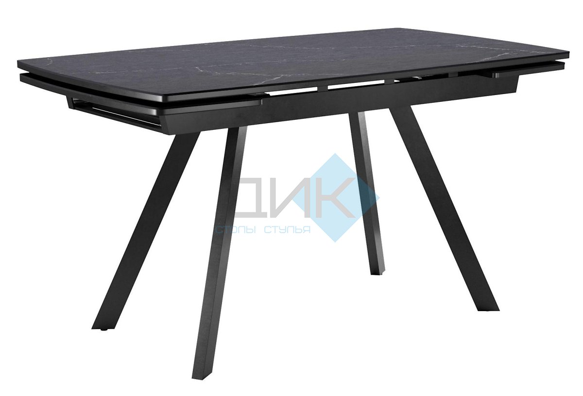 Стол обеденный раздвижной DikLine UK120 Керамика Черный мрамор, подстолье черное, опоры черные