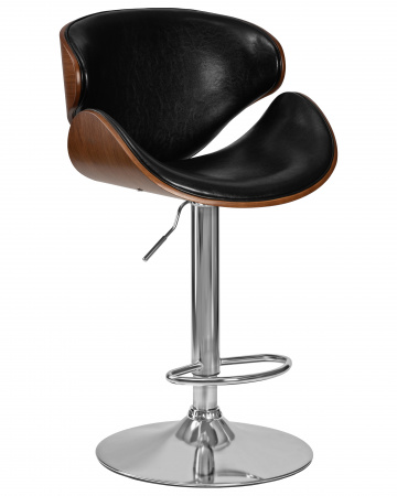 Барный стул на газлифте DOBRIN KARTER LMZ-4905, коричневое дерево, черны PU, основание хромированная сталь