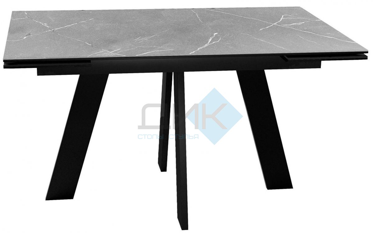 Стол DikLine SKM140 Керамика Серый мрамор, подстолье черное, опоры черные