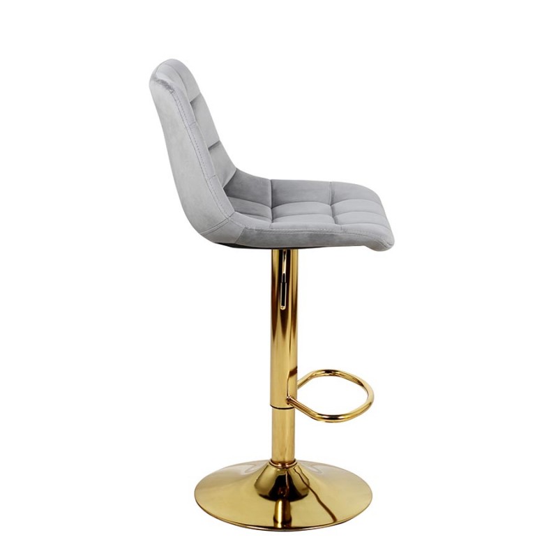 Барный стул на газлифте ДИЖОН серый велюр, цвет основания золотой