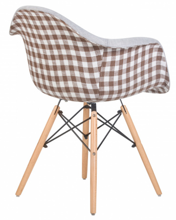 Обеденный стул DOBRIN DAW MONICA, ножки светлый бук, сиденье 009 коричневая клетка, бежевая ткань