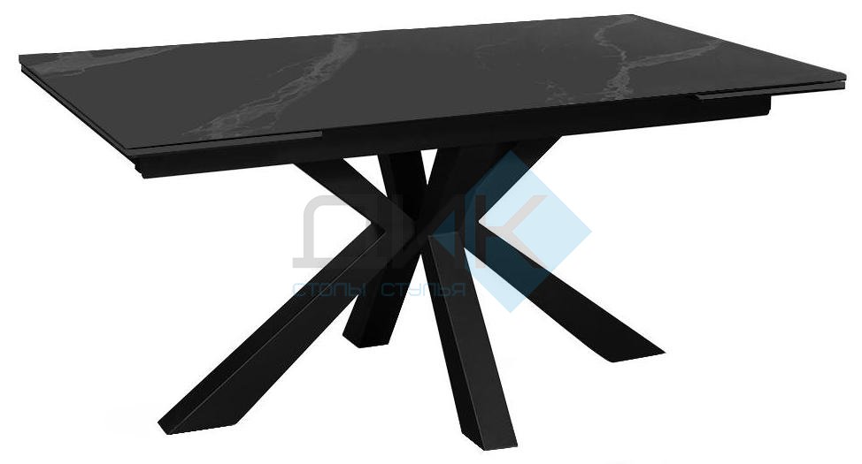 Стол обеденный раздвижной DikLine SFE140 Керамика Черный мрамор, подстолье черное, опоры черные