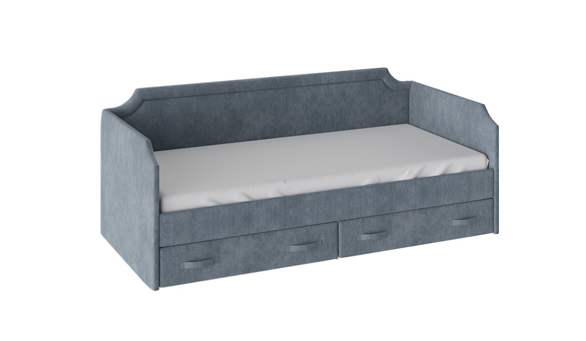 Детская кровать Кантри Тип 1, с мягкой спинкой и ящиками, цвет Синяя замша 