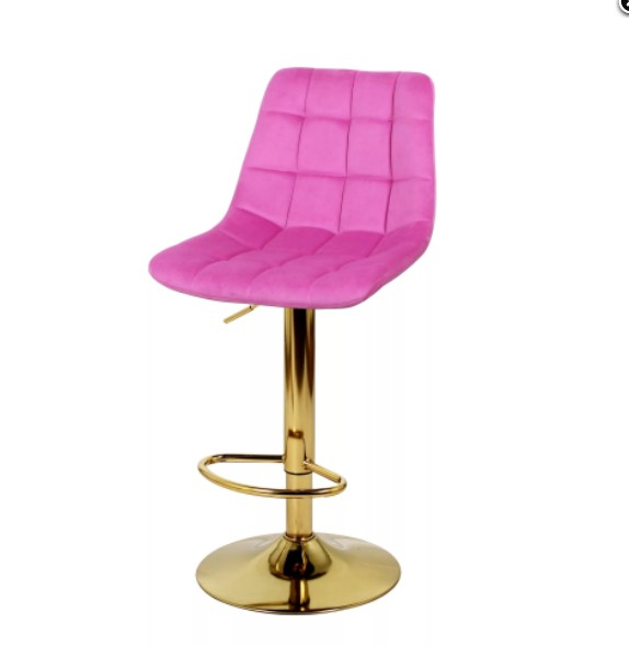 Барный стул на газлифте ДИЖОН розовый велюр, цвет основания золотой