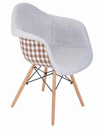 Обеденный стул DOBRIN DAW MONICA, ножки светлый бук, сиденье 009 коричневая клетка, бежевая ткань