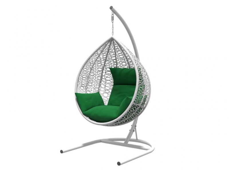 Подвесное кресло Бароло белая рама подушки зеленые