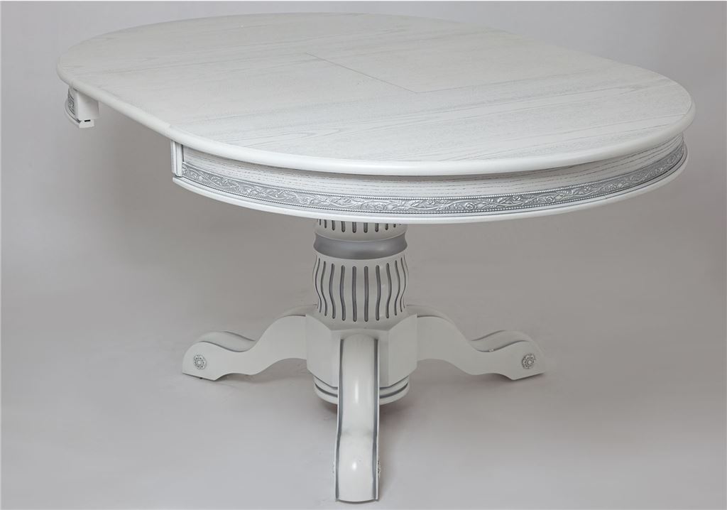 Стол круглый "Милорд" (110х160) Белый+патина серебро