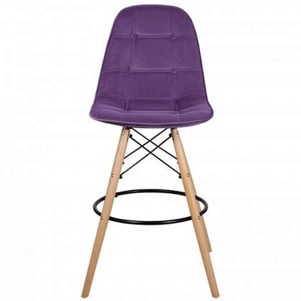 Барный стул ПАСКАЛЬ WX-2002V на деревянных ножках, фиолетовый велюр