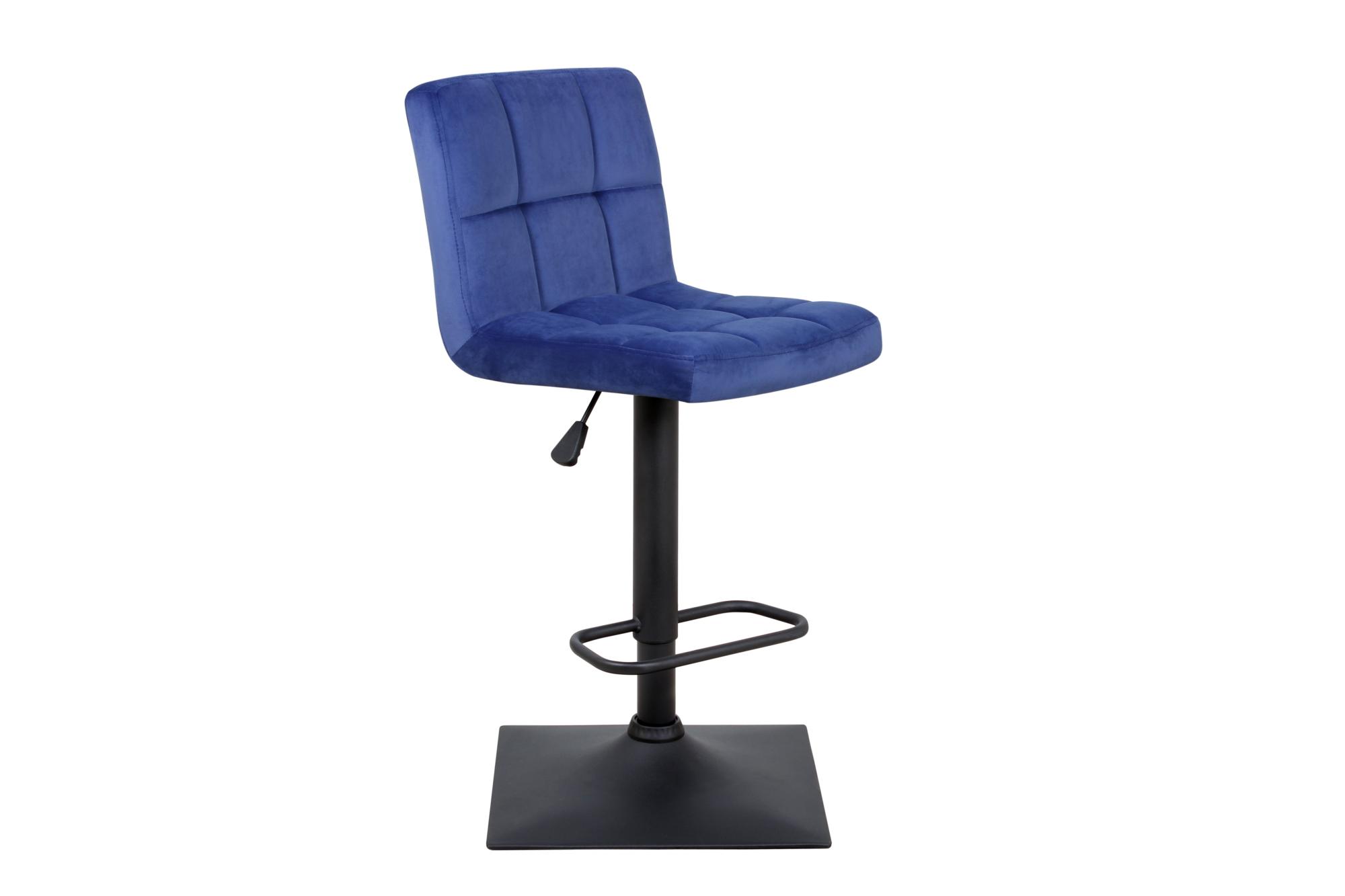 Барный стул на газлифте КУРТ синий велюр, черное основание 