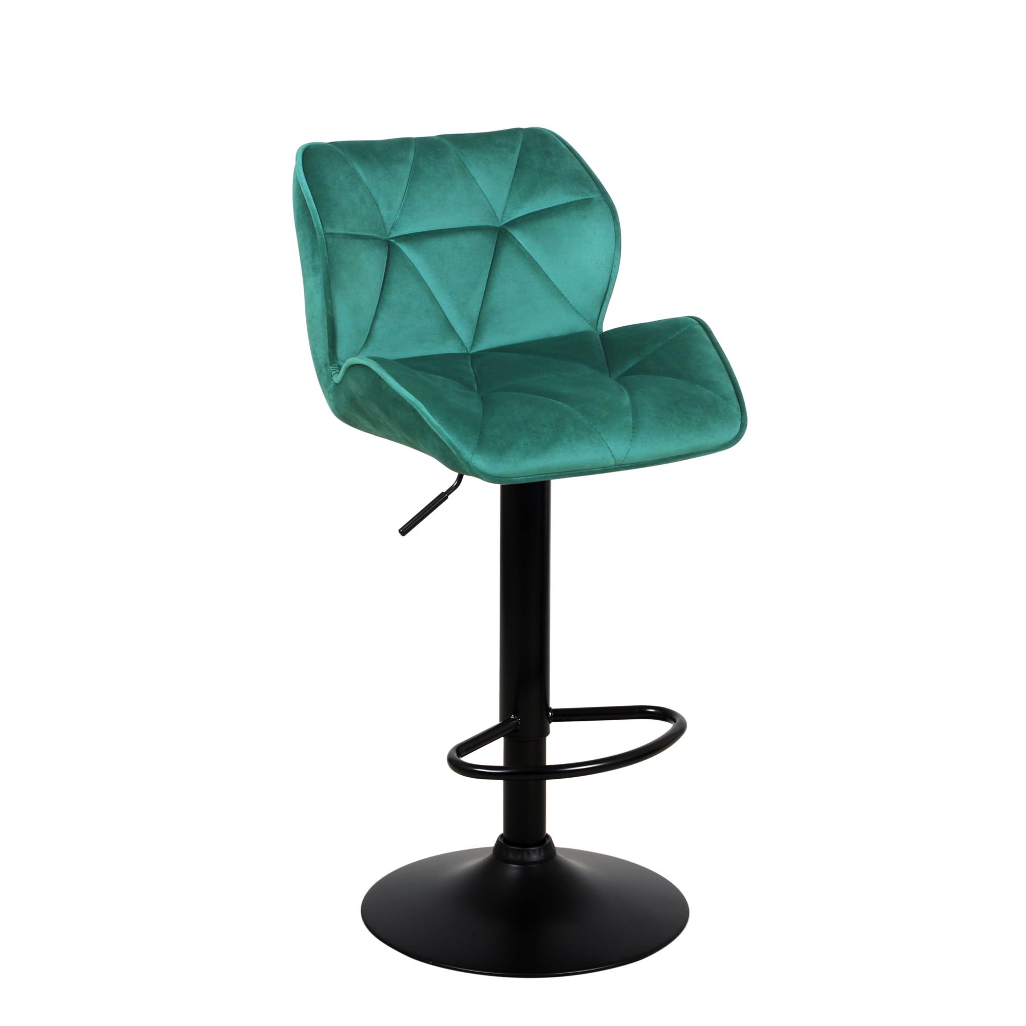 Барный стул на газлифте КРИСТАЛЛ зеленый велюр, цвет основания черный