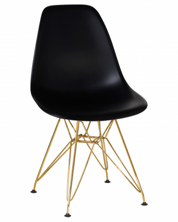 Обеденный стул DOBRIN DSR, ножки золотые, цвет чёрный пластик (B-03)  