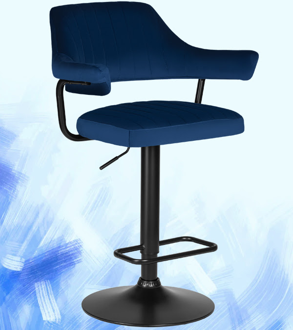 НОВИНКА !!! Барный стул на газлифте DOBRIN CHARLY BLACK в синем велюре !